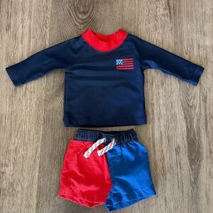 Kids Navy and Red Two-Piece Swim Set with Flag Detail